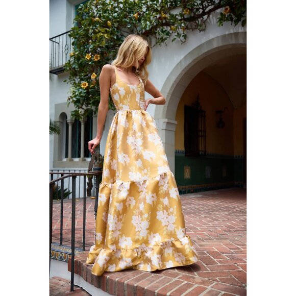 V. Chapman The Avery Dress in Gold Baroque Floral - Picture 4 of 11